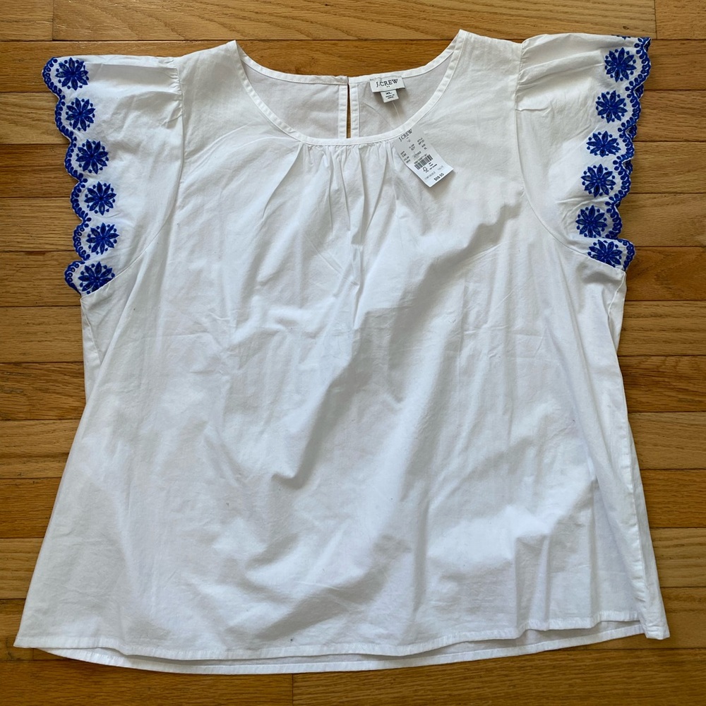 J. Crew Factory Embroidered White Blouse